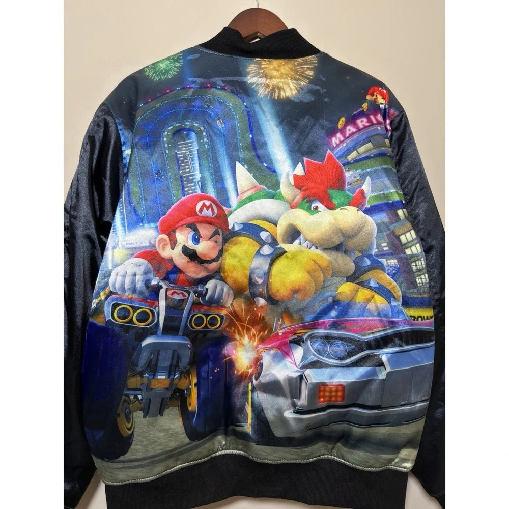 Mario Kart Nintendo DeKryptic Satin Jacket Mario Bowser Patch Size L